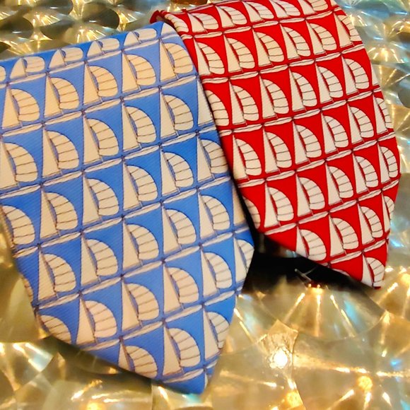 New no Tags 2 Cape Cod Silk Sailboat Ties Red Blue - Picture 1 of 4
